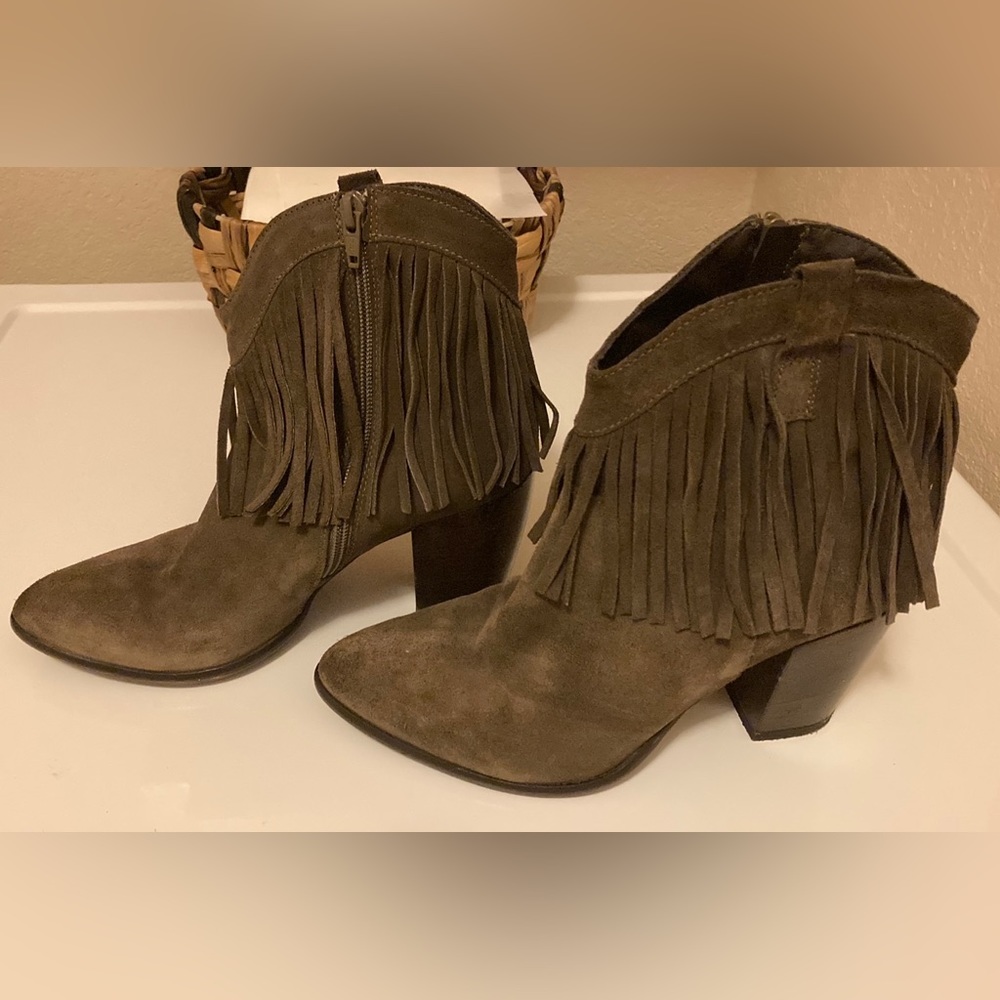 Dark Gray Fringed Booties